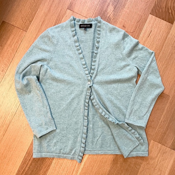 Jones New York Soft Green Cashmere Ruffled Cardigan - Picture 5 of 8